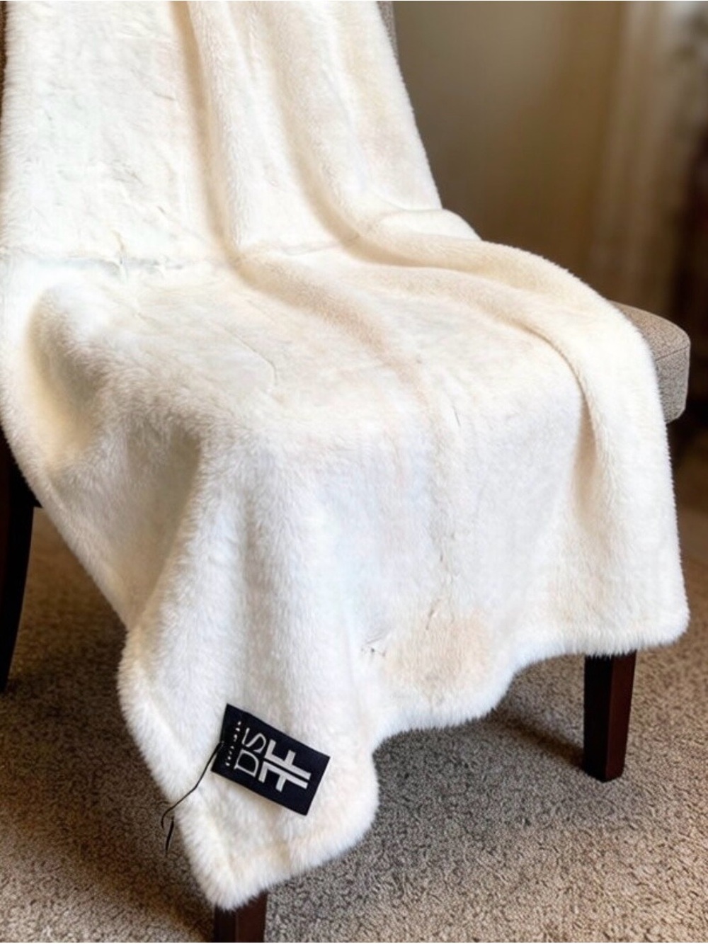 Fabulous Furs by Donna Salyers, White Tone Faux Fur Throw Blanket